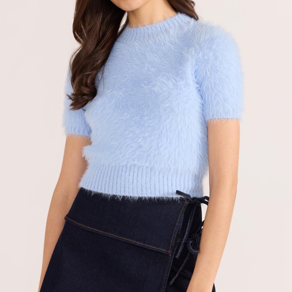 MINKPINK Clover Fluffy Knit Sweater Tee, Size S